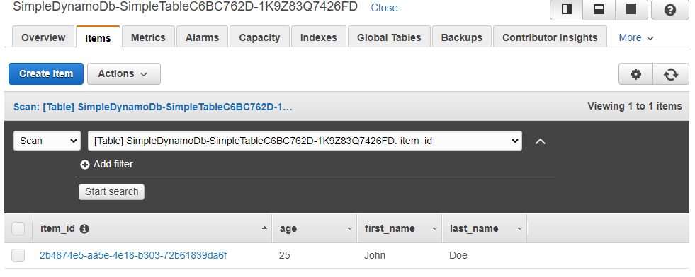 DynamoDB に新しい要素が追加されたことを確認